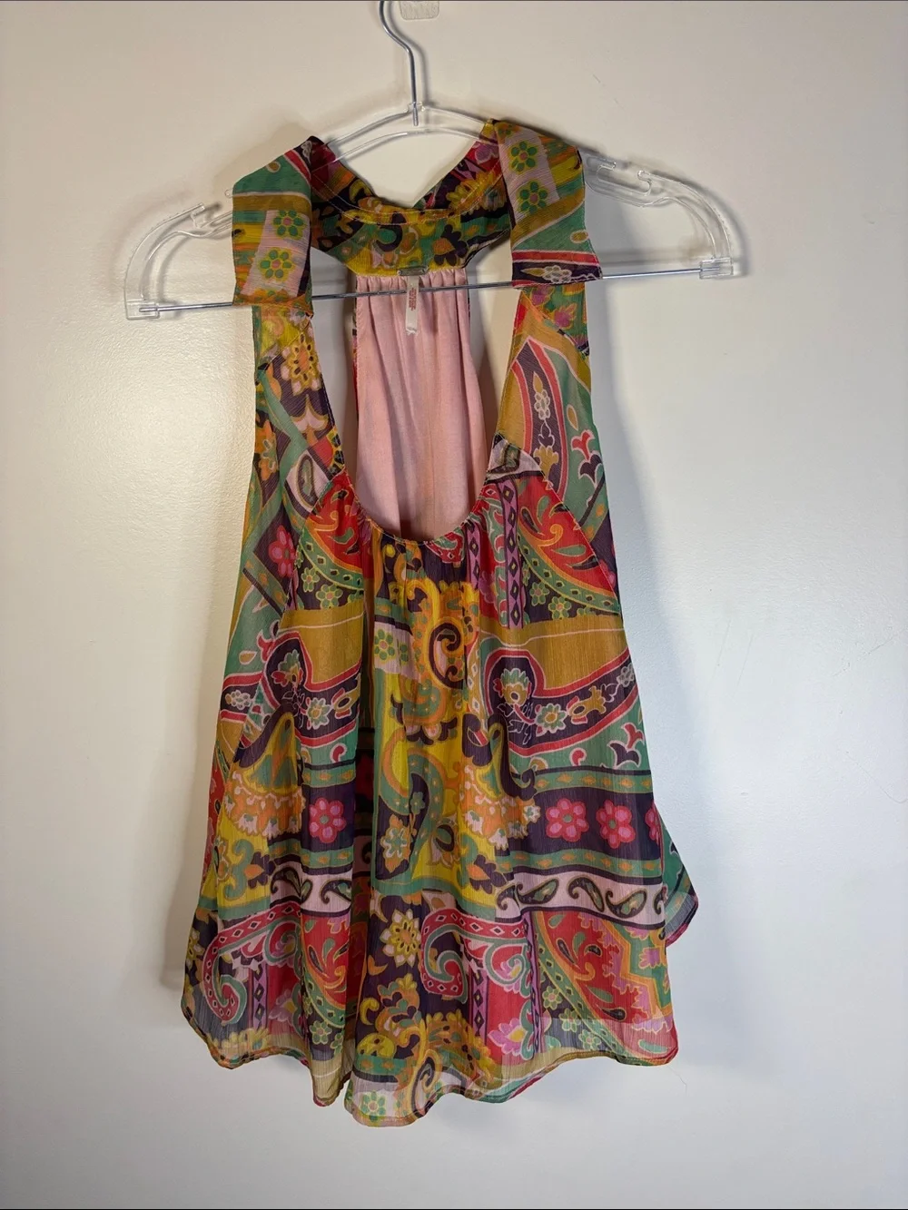Free People Multicolor Paisley Halter Tank Top - Pink, Green & Yellow